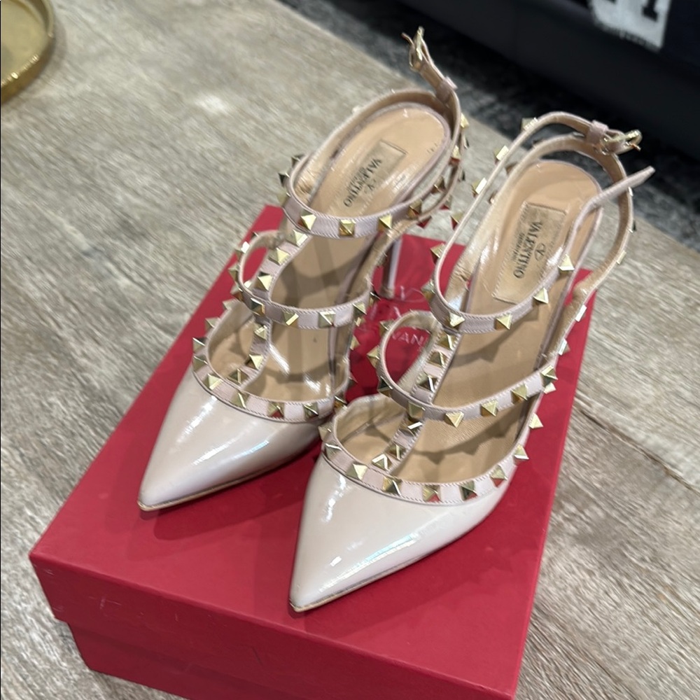 Valentino Pink Rockstud Heels with Ankle Strap